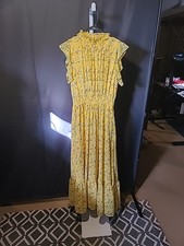 Mellody Smocked Mock Neck Tiered Maxi Dress Yellow Multicolor Size Small