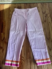 Lilly Pulitzer Vintage White Label Grosgrain Ribbon Trim Ankle Pants Pink Sz 4
