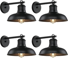 Outdoor Wall Lights - 4-Pack Black Sconces, Farmhouse Barn Lights, Modern Indoor
