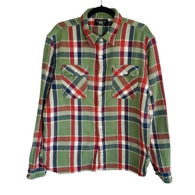 RRL Ralph Lauren Double RL Plaid Twill Work Shirt Mens XL Western