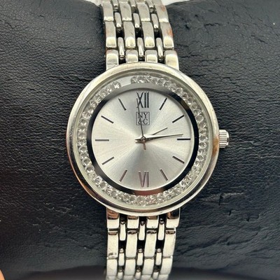 NY&C Women s Watch Silver-tone Crystal Bezel Working New Battery