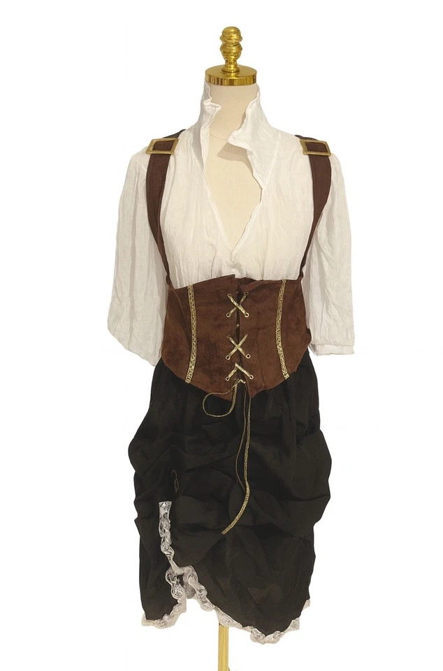 Steampunk Lady Victorian Pirate Fancy Dress Up Halloween Plus Size Adult Costume - Image 2 of 4