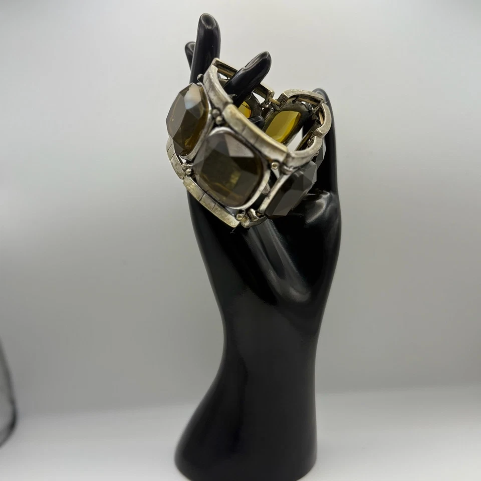 Vintage Chunky Square Grass Green Stretch Cuff Bracelet Statement Jewelry 7'' - Image 2 of 4