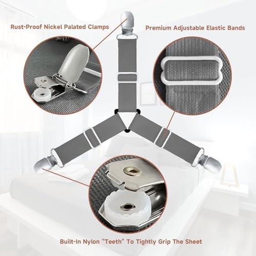 Bed Sheet Straps 8 Pack Non Slip Corner Holders Grey
