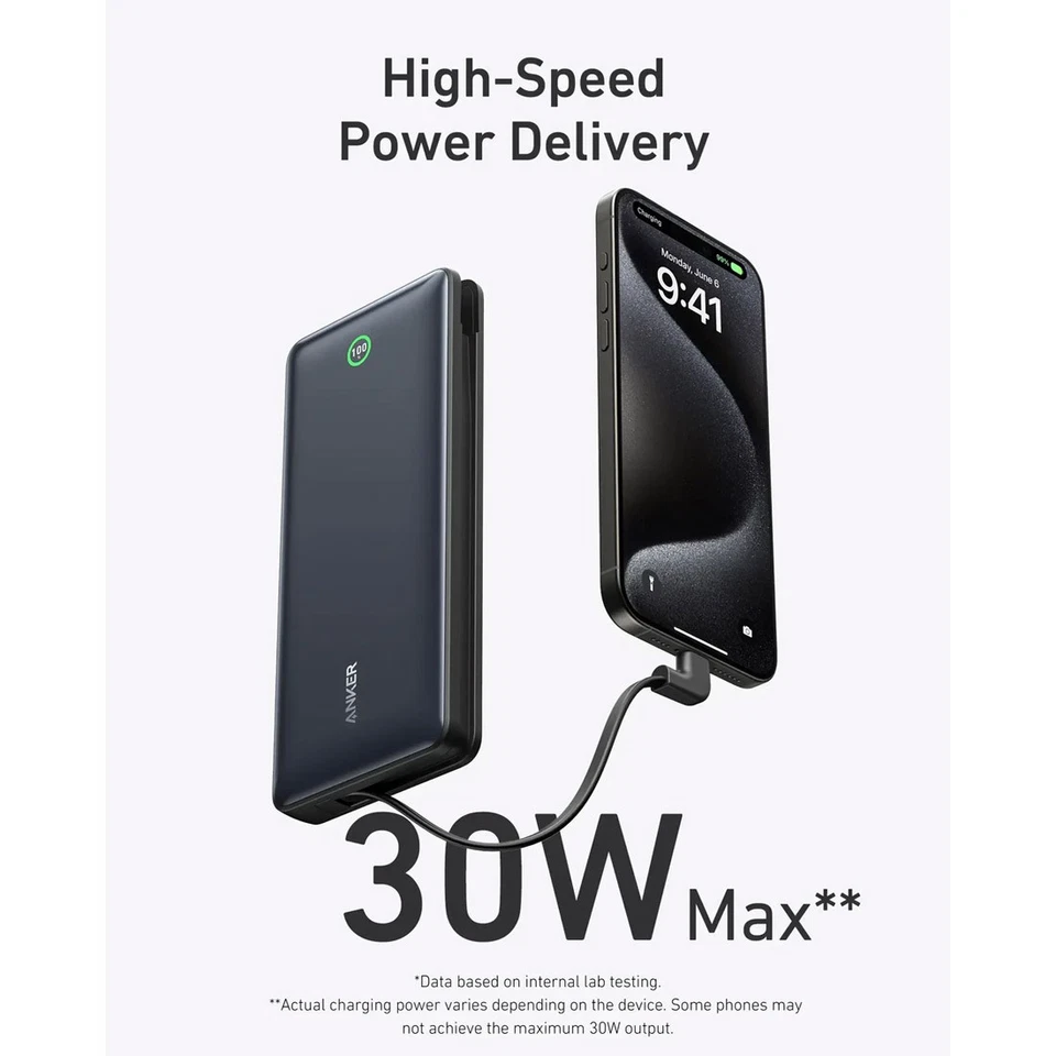 Anker Nano Power Bank 20000mAh Built-in USB-C Cable A1387H11 - Black - image 2 of 3