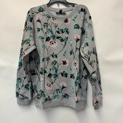 Karen Scott Womens S Smoke Grey Heather Floral Print Crewneck Sweatshirt NWT W79