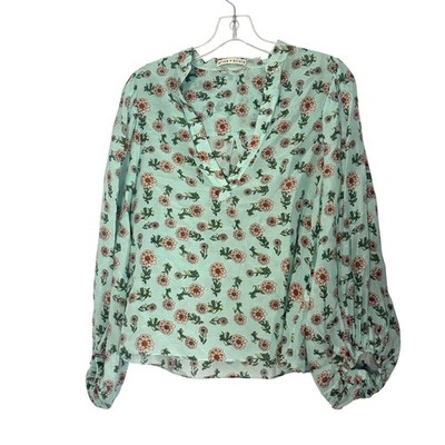 Alice + Olivia Raya Floral Top Mint Green Dazed Silk Cotton - Small