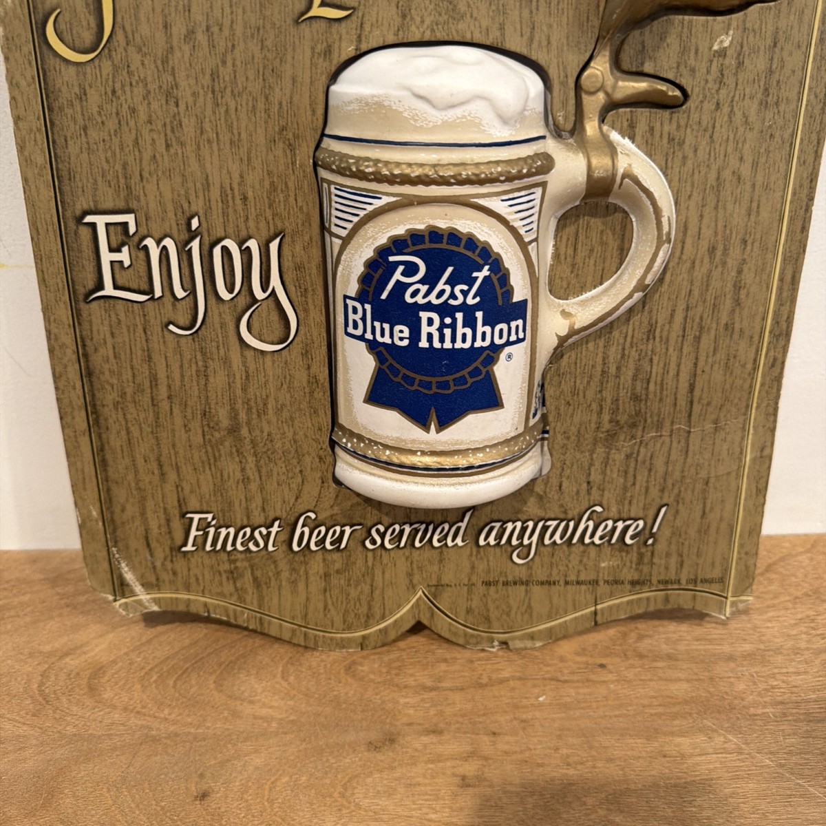 Vintage Pabst Blue Ribbon Beer Wooden Cardboard “Hospitality