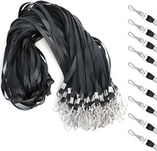 Black , Bulk Lanyards for Id Badges Flat Lanyard with Badge Clip Swivel Hoo