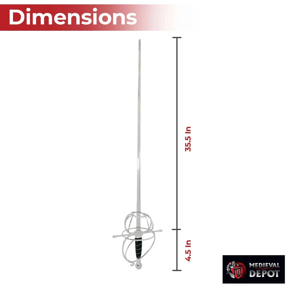 Elegant Renaissance Rapier with Black Swept Hilt - Metal Blade Overall 43.5" - Image 3 of 4