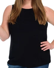 CJ Banks Size 1X Black knit top, satin trim, sleeveless NWT