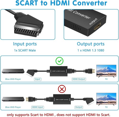 Adattatore Convertitore Video Tv da Scart a Hdmi, Cavo Hdmi 1080P per Sky/Dvd - Foto 2 di 6
