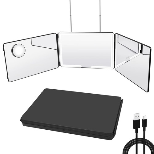 Specchio 3 Vie LED Specchio Casa per Autotaglio Capelli 14x9 Pollici Supporto Porta 360...
