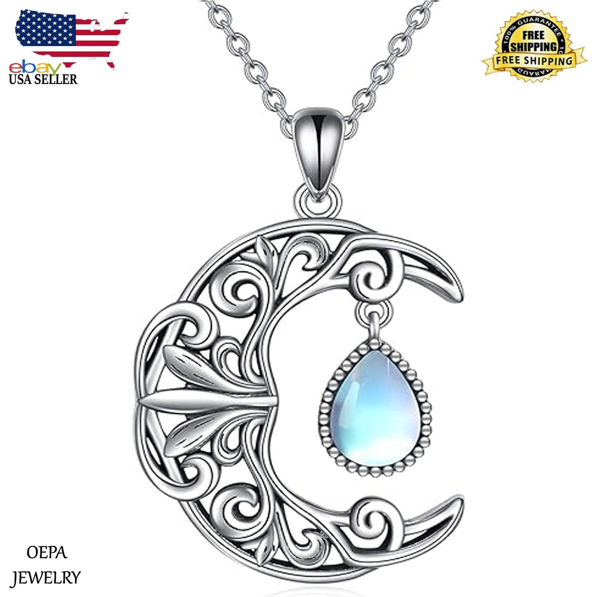 Crescent Moon Necklace 925 Sterling Silver Moonstone Necklace for Women