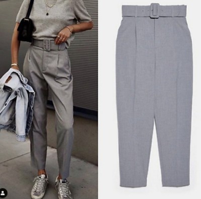 high waisted belted pants zara