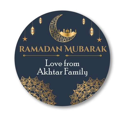 Personalised Eid Mubarak Stickers Ramadan Kareem Celebration Round 35 Label Navy - Picture 2 of 10