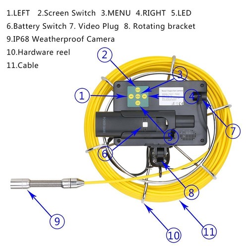 20M 5 inch 22mm Pipe Sewer Inspection Video Camera IP68 Waterproof - Imagen 2 de 10