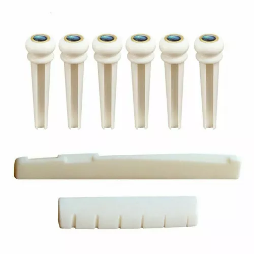 NEW Set Of Cattle Bone Guitar Saddle Nut Pins String Peg Acoustic Bridge Luthier