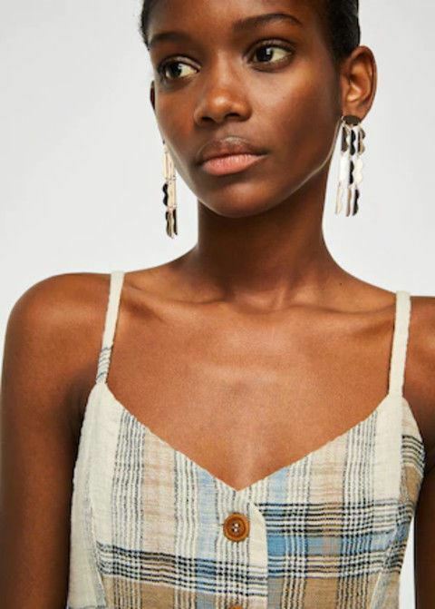 mango check pattern midi dress Checkered midi dress with ruched detail
