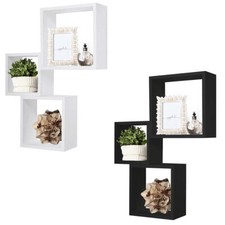 Bianco o Nero] 3 Mensole da Parete Moderne Quadrate in Legno Composizione 3 Cubi
