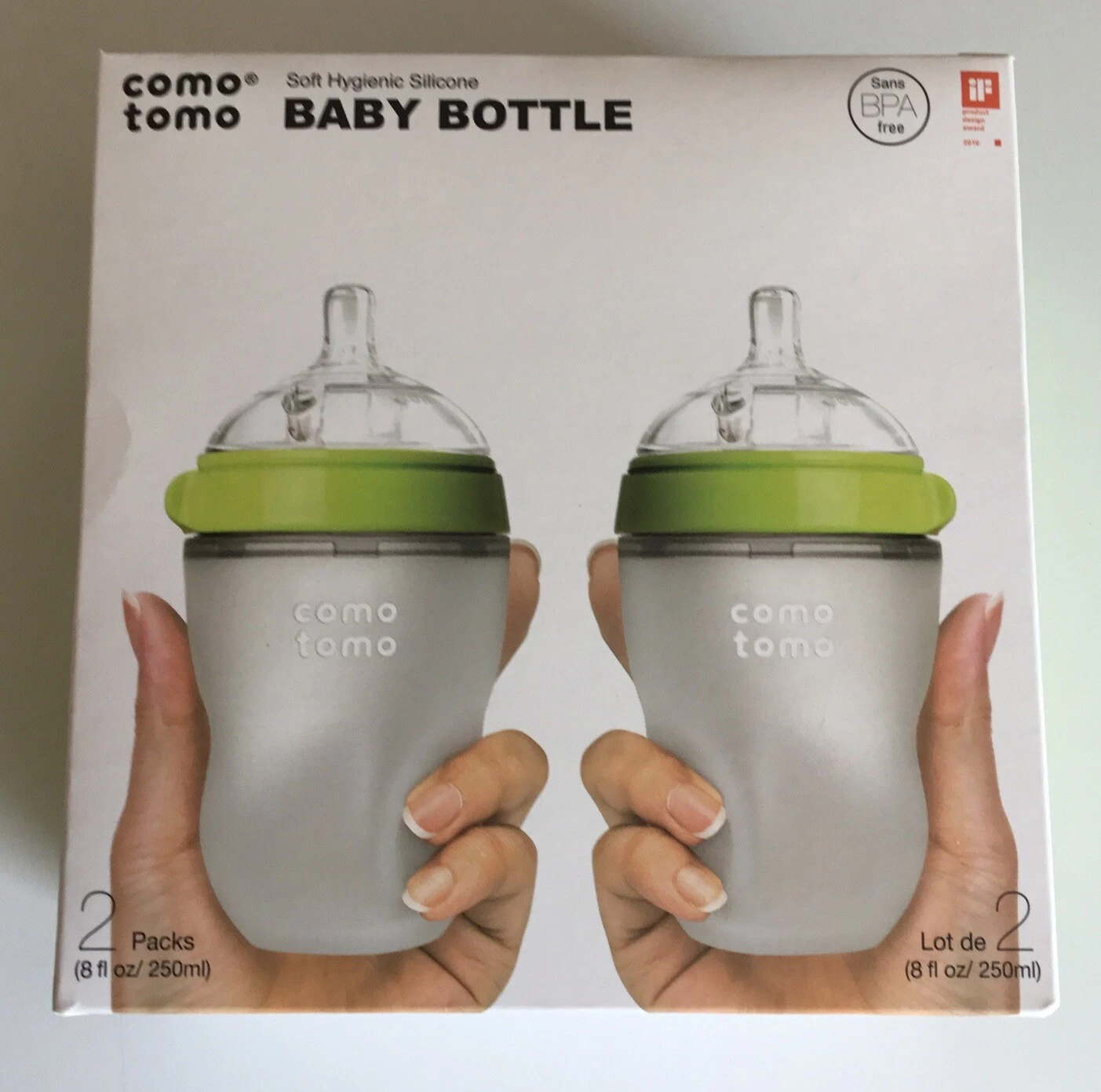 Comotomo Baby Bottle Set, Green - 8oz (2 Pack)