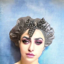 Bonnet Gothic Womens Satin Night Cap Sleep Hair Hat #8 Skull Polka Dot Bow