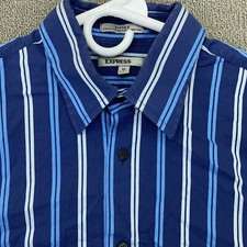 Express Shirt Mens Medium 15-15.5 Blue Stripe Button Up Long Sleeve Stretch
