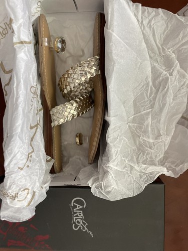 NEW! CARLOS Dressy Fun Flats Sandals Diamond-Ring-Toe Gold TURIN 9.5 NEW IN BOX - Picture 10 of 11