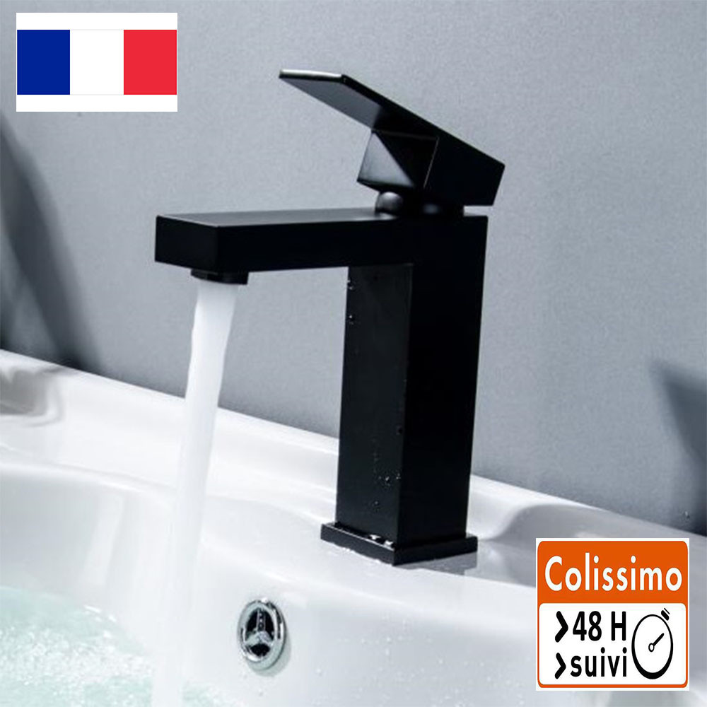 Robinet mitigeur lavabo noir mat en laiton mécanique pour salle de bain