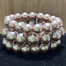 3 Strand Faux Pearl Stretch Beaded Bracelet Bangle Pink Wedding Formal Jewelry