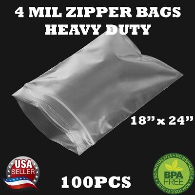 100 - 18'' x 24'' ZIP SEAL TOP LOCK BAGS CLEAR 4 MIL PLASTIC RECLOSABLE BAGGIES