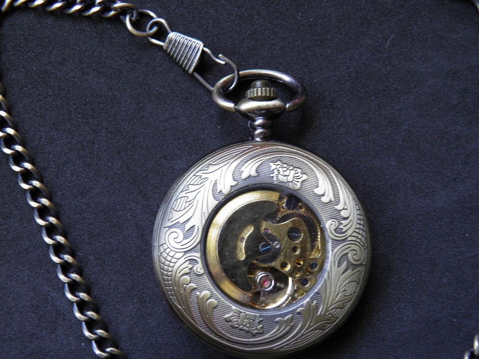 Montre Savonnette Squelette Automatique Avec Chaîne Et Capot - Bronze, Neuve