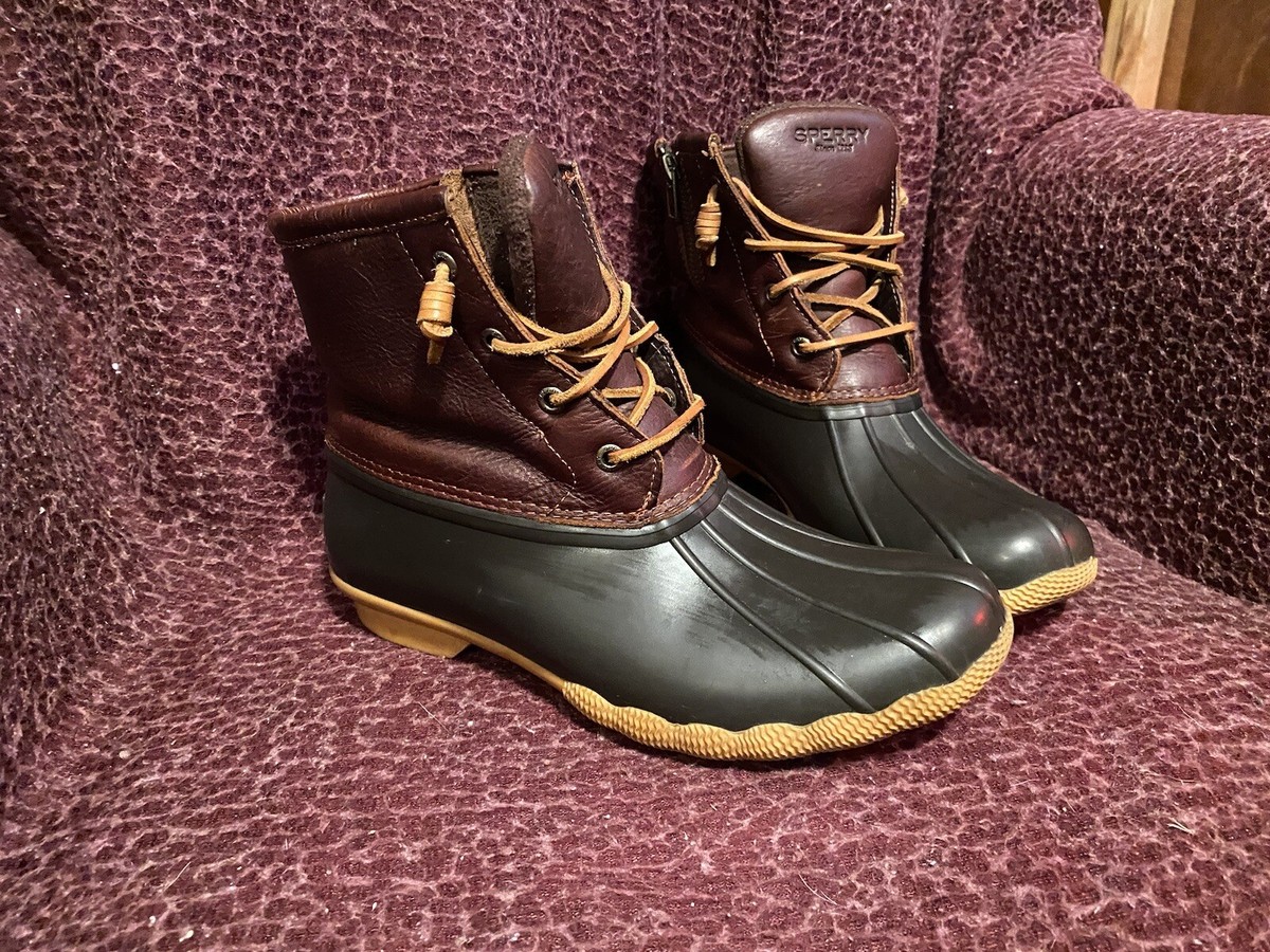 Sperry Saltwater Duck Boots Womens 9 M Burgundy Leather Black Rubber Shell Zip obsessed with these @sperry duck boots! easy to slip on  main image 3