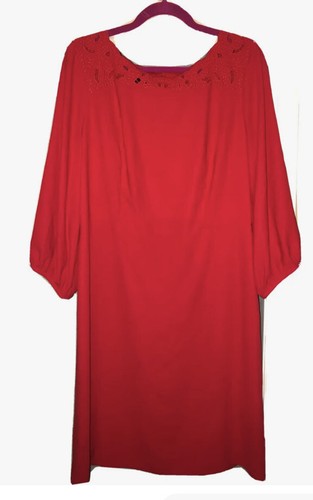 Talbots 10 NWOT Eyelet Trim Red Dress classic sleeve Knee Length Multiple Sizes! - Picture 4 of 8