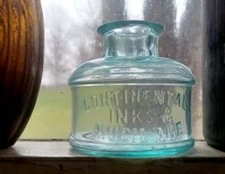 CONTINENTAL INKS & MUCILAGE 1880s AQUA SIDE EMB INK BOTTLE PHILADELPHIA