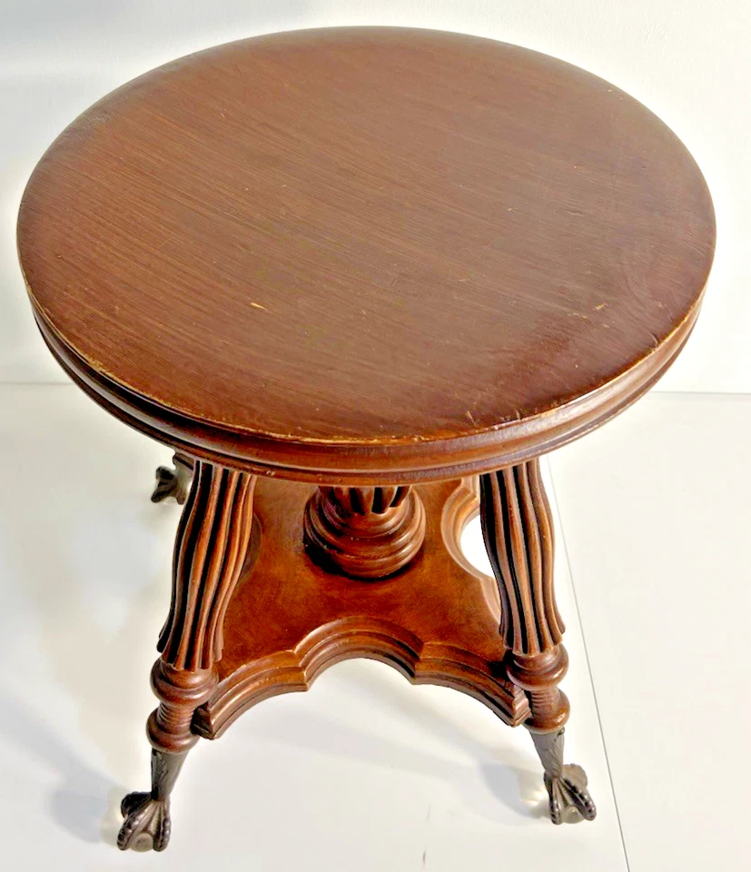 Taburete de piano victoriano antiguo Lyons & Healy siglo XIX con patas Foto 3 de 4