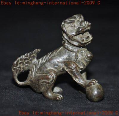 old Chinese FengShui bronze Evil Door Guardian Fu Foo Dog Lion beast ...
