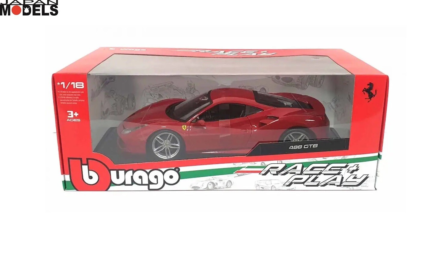 FERRARI 488 GTB COUPE 2015 Red Die Cast 1/18 Burago Race e Play BU16008R New