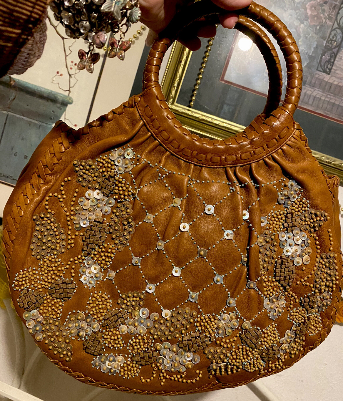 PONY Borsa a mano Isabella Fiore 3D perline paillettes perline COCOA PUFF borsa a mano borsa a tracolla prezzo consigliato $ 895