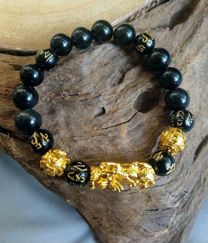 pixiu Bracelet Black Obsidian Wealth And Luck Feng Sui Jewellery Gift For Him - Picture 7 of 10