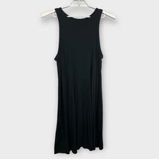 A New Day Women's Large Sleeveless Swing Midi Dress Solid Black Stretch Basic
