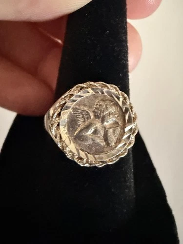 Vintage 925 Sterling Silver Cherub Angel Cameo Ring Size 7 Estate
