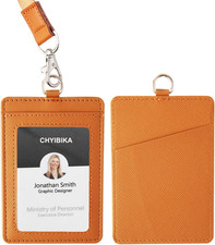 Badge Holder with Lanyard,Leather ID Card Holder,Vertical Lanyard ID Card Holder