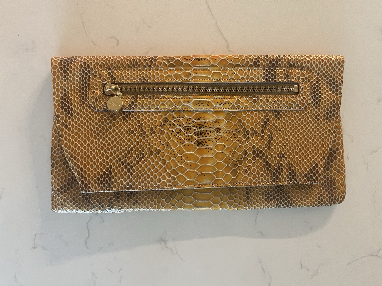 ABAS Python Snakeskin Embossed Champagne Leather … - image 1