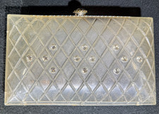 Vintage 1950s Clear Lucite Purse Clamshell Handbag Clutch bag w Sparkle Glitter