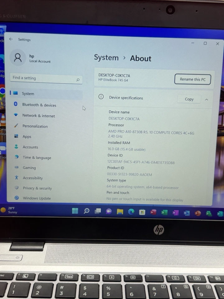 Portátil HP EliteBook 745 G4 AMD A10 cuatro núcleos 16 GB Ram 256 GB SSD Windows 11pro Foto 4 de 4