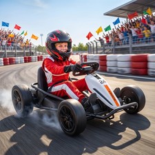 Qaba 24V Electric Drift Go Kart for Kids with Dual Motors for 6 , White