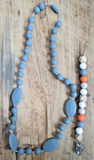 Gray Silicone Baby Teething Necklace for Mom to Wear  Pacifier Clip Holder Wood