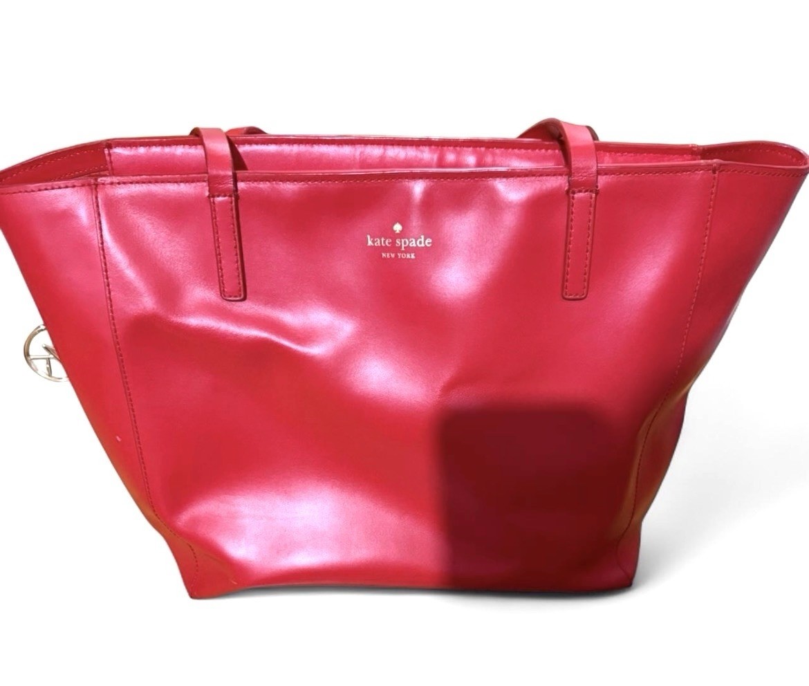 Kate Spade New York Red Leather Tote Bag Large Shoulder Handbag