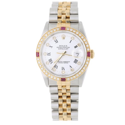 Rolex Datejust 16233 Two Tone Steel-18K Gold Ruby Diamond Beze...